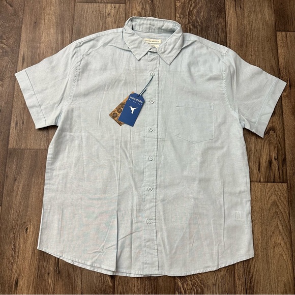 Natural Blue By Visitor Cotton Linen Blend Button Down Shirt Men’s Sz L Blue - Picture 1 of 9